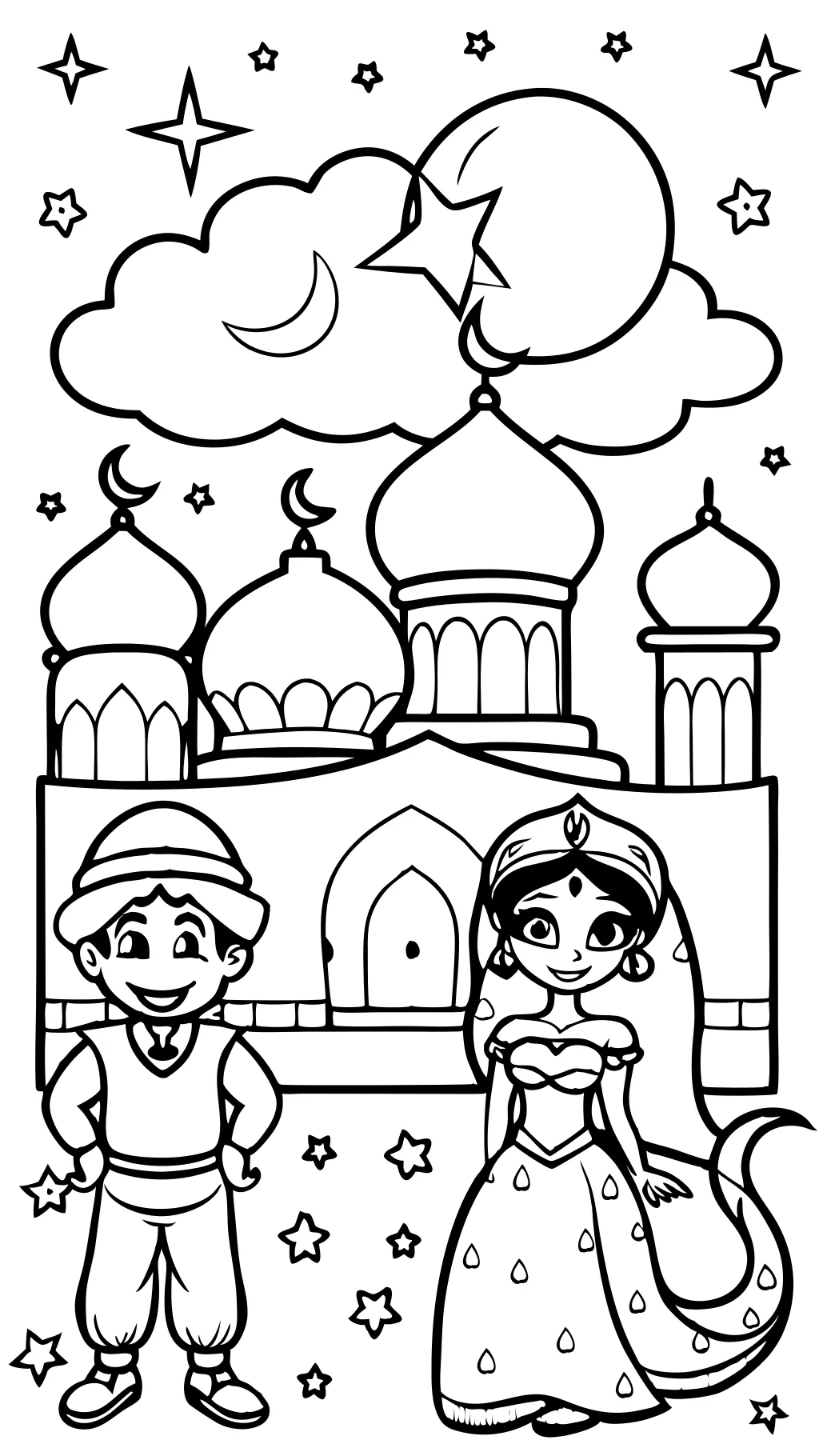 princesa Jasmine y Aladdin para colorear